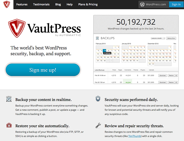 vaultpress homepage
