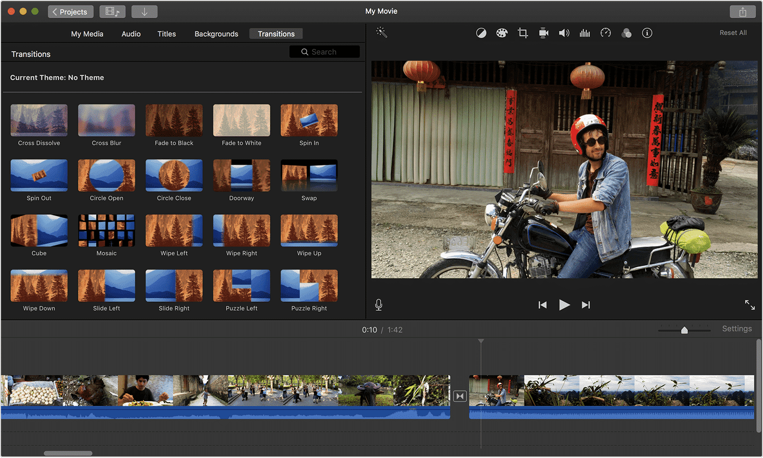 Apple iMovie timeline