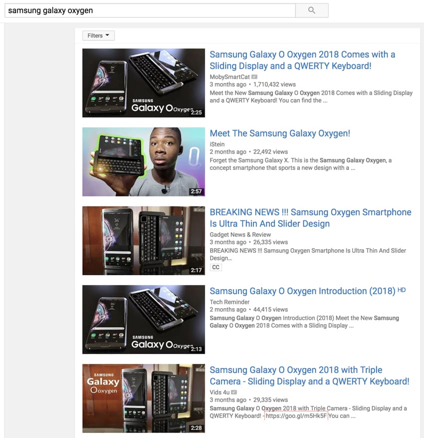 Samsung Oxygen YouTube Results