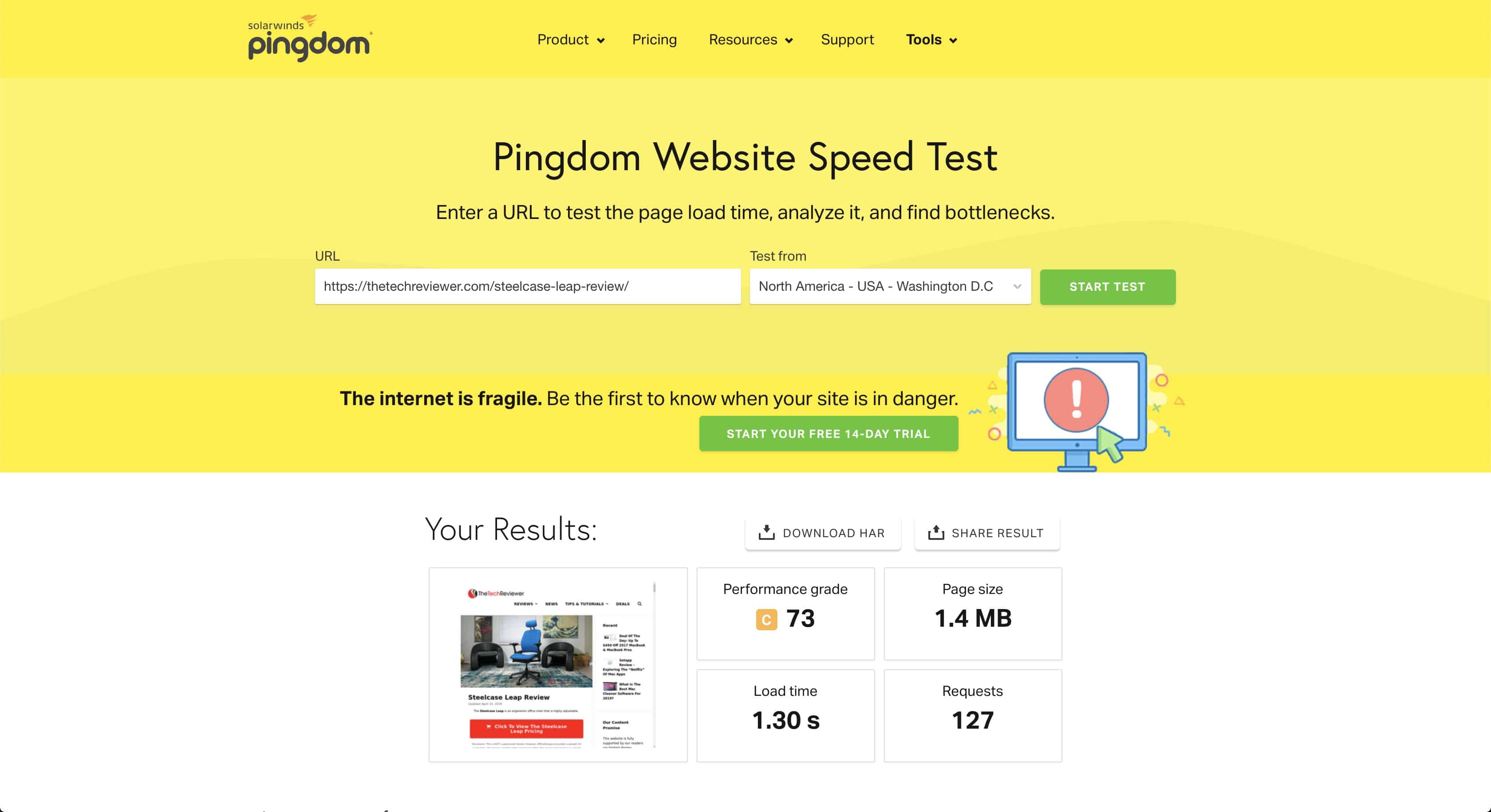 After Optimole Pingdom