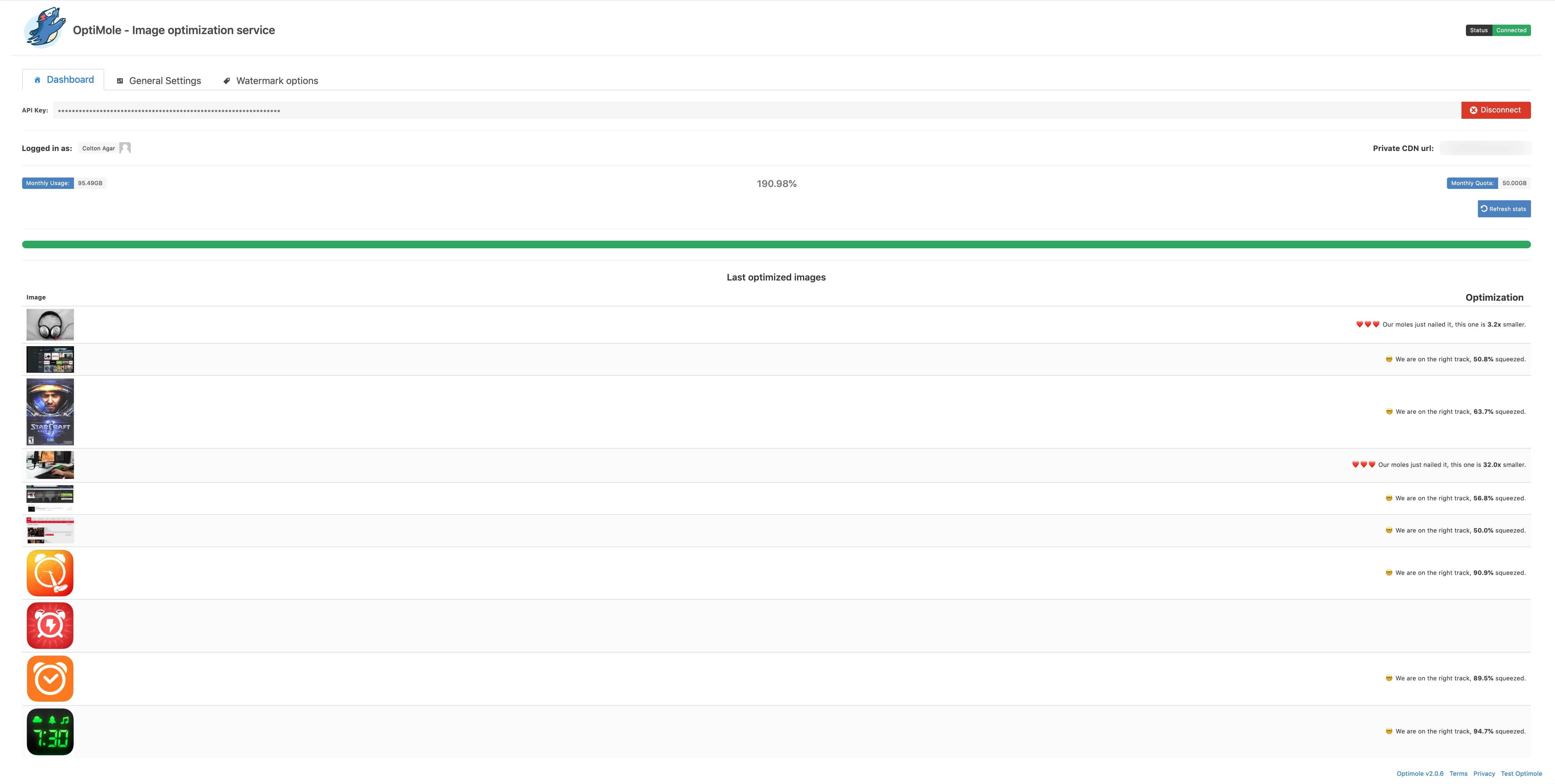 Optimole WordPress UI