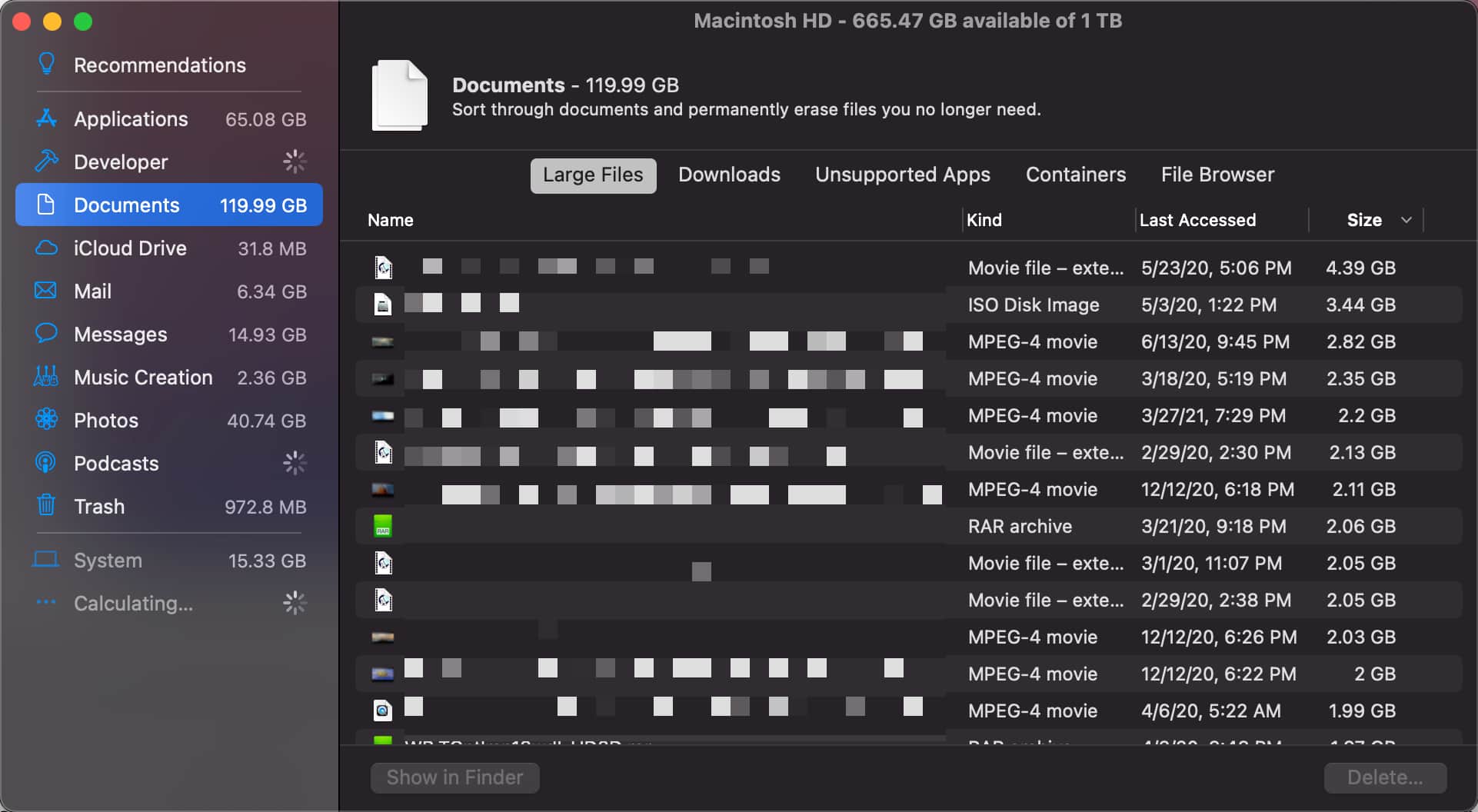 Documents Folder Large Files on Mac
